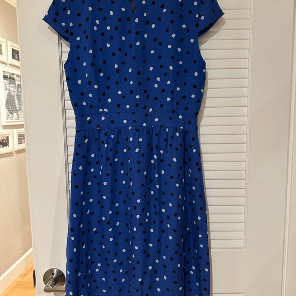 J.Crew Silk Polka Dot Fit & Flare Dress – Blue – Size 6 - Picture 2 of 6